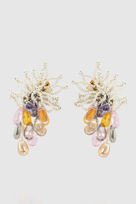 Shop House Of D"Oro Multi Color Crystals, Beads Aster Embellished Dangler Earrings at Aza Fashions Shop_House Of D"Oro_Multi Color Crystals, Beads Aster Embellished Dangler Earrings_at_Aza_Fashions