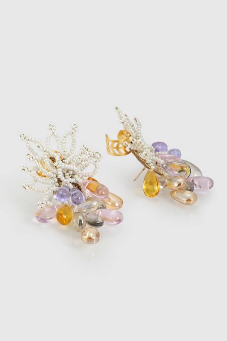 Buy House Of D"Oro Multi Color Crystals, Beads Aster Embellished Dangler Earrings Online at Aza Fashions Buy_House Of D"Oro_Multi Color Crystals, Beads Aster Embellished Dangler Earrings_Online_at_Aza_Fashions