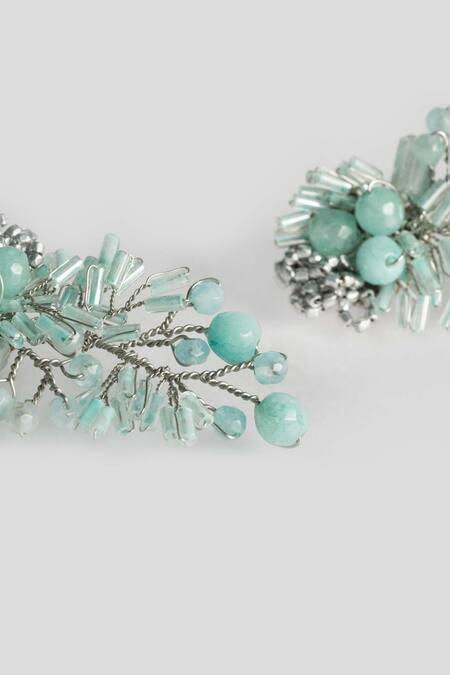 House Of D"Oro Blue Cut Work, Beads Zinnia Embellished Dangler Earrings Online at Aza Fashions House Of D"Oro_Blue Cut Work, Beads Zinnia Embellished Dangler Earrings_Online_at_Aza_Fashions