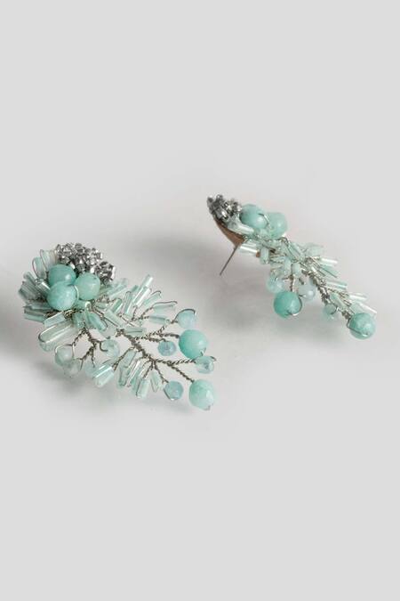 Buy House Of D"Oro Blue Cut Work, Beads Zinnia Embellished Dangler Earrings Online at Aza Fashions Buy_House Of D"Oro_Blue Cut Work, Beads Zinnia Embellished Dangler Earrings_Online_at_Aza_Fashions