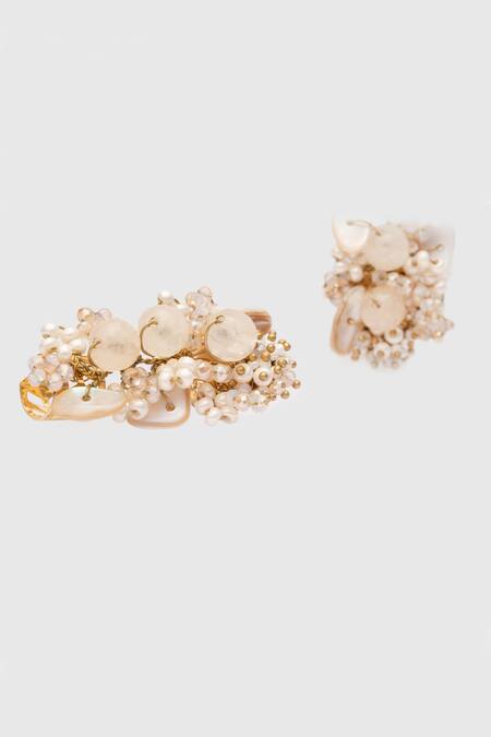 House Of D"Oro_Beige Crystals, Stones Flora Dale Studs_Online_at_Aza_Fashions