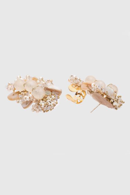 Buy_House Of D"Oro_Beige Crystals, Stones Flora Dale Studs_Online_at_Aza_Fashions