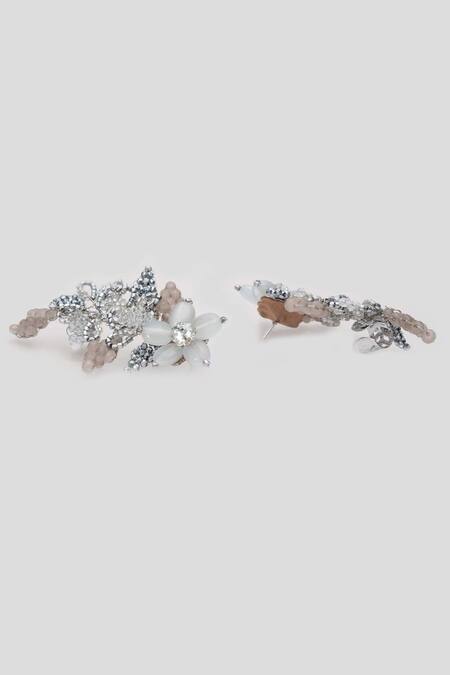 Buy_House Of D"Oro_Grey Crystals, Beads Echinops Earrings_Online_at_Aza_Fashions
