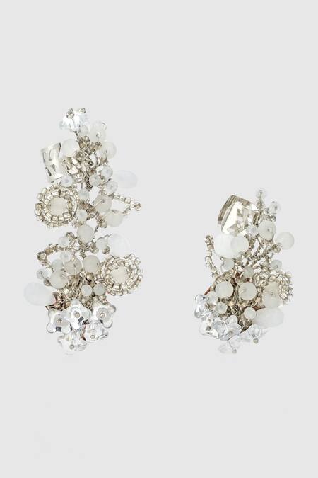 Shop House Of D"Oro Silver Plated Stones Lunaria Embellished Annua Earrings at Aza Fashions Shop_House Of D"Oro_Silver Plated Stones Lunaria Embellished Annua Earrings_at_Aza_Fashions
