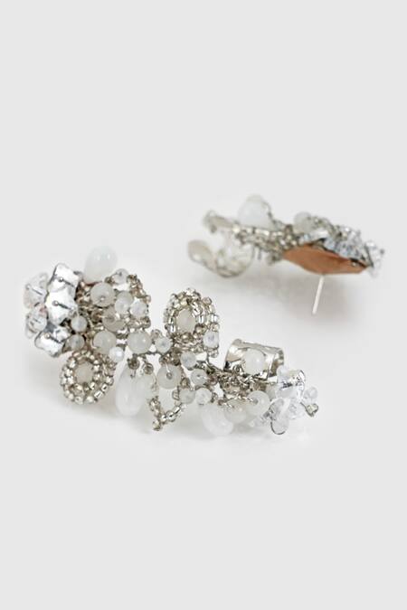 House Of D"Oro Silver Plated Stones Lunaria Embellished Annua Earrings Online at Aza Fashions House Of D"Oro_Silver Plated Stones Lunaria Embellished Annua Earrings_Online_at_Aza_Fashions