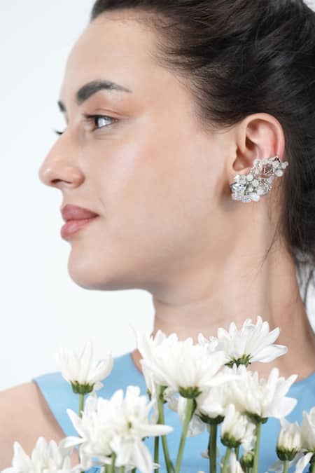 Buy House Of D"Oro Silver Plated Stones Lunaria Embellished Annua Earrings Online at Aza Fashions Buy_House Of D"Oro_Silver Plated Stones Lunaria Embellished Annua Earrings_Online_at_Aza_Fashions
