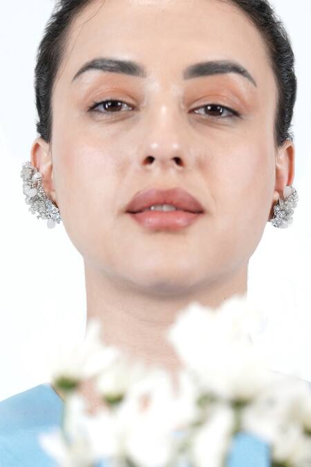 Shop House Of D"Oro Silver Plated Stones Lunaria Embellished Annua Earrings Online at Aza Fashions Shop_House Of D"Oro_Silver Plated Stones Lunaria Embellished Annua Earrings_Online_at_Aza_Fashions