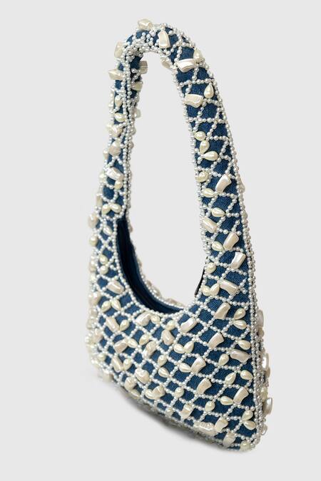 Buy House Of D"Oro Blue Pearl Embellished Hobo Bag Online at Aza Fashions Buy_House Of D"Oro_Blue Pearl Embellished Hobo Bag _Online_at_Aza_Fashions