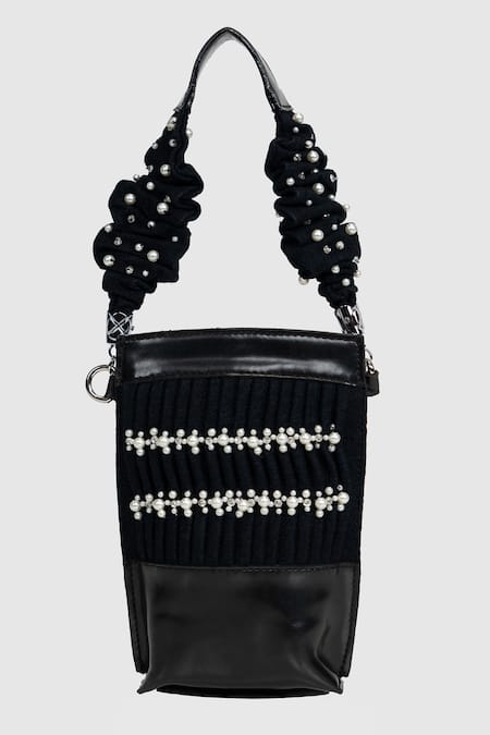 Shop House Of D"Oro Black Pearl Embellished Mobile Bag at Aza Fashions Shop_House Of D"Oro_Black Pearl Embellished Mobile Bag _at_Aza_Fashions