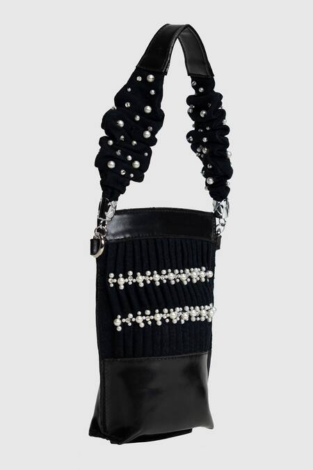 House Of D"Oro Black Pearl Embellished Mobile Bag Online at Aza Fashions House Of D"Oro_Black Pearl Embellished Mobile Bag _Online_at_Aza_Fashions