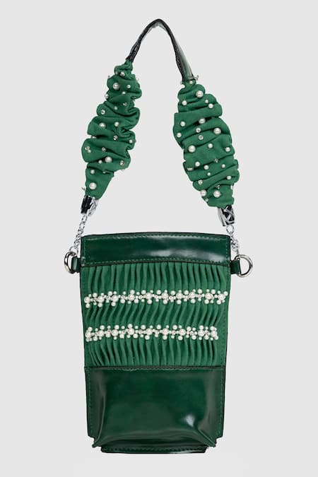 Shop House Of D"Oro Green Pearl Work Mobile Bag at Aza Fashions Shop_House Of D"Oro_Green Pearl Work Mobile Bag _at_Aza_Fashions