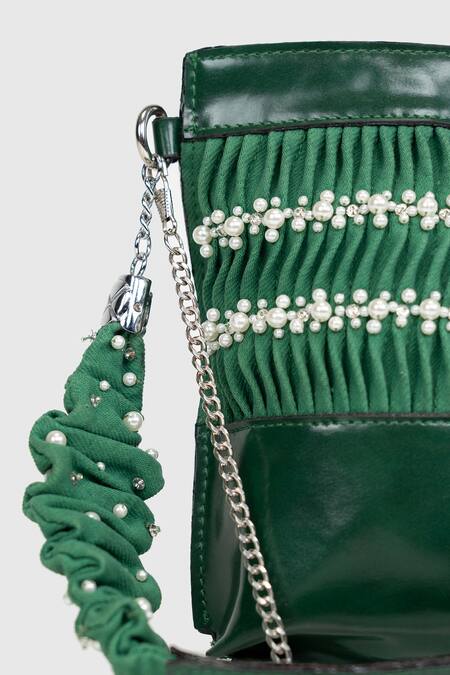 House Of D"Oro Green Pearl Work Mobile Bag Online at Aza Fashions House Of D"Oro_Green Pearl Work Mobile Bag _Online_at_Aza_Fashions