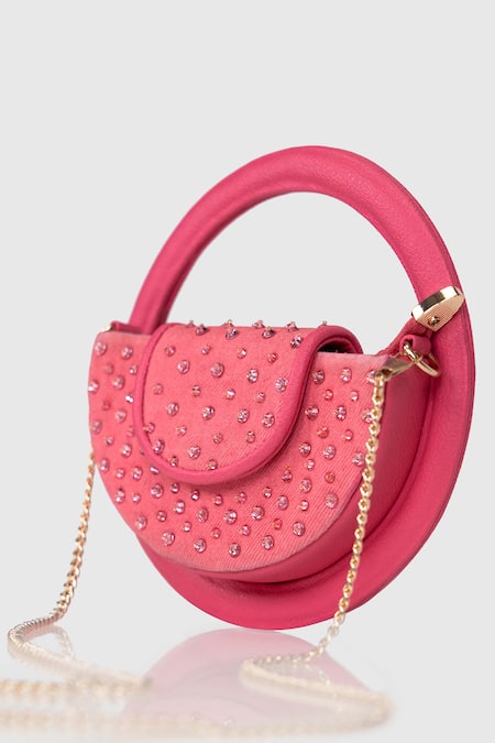 Buy_House Of D"Oro_Pink Glass Beads Sling Bag_Online_at_Aza_Fashions