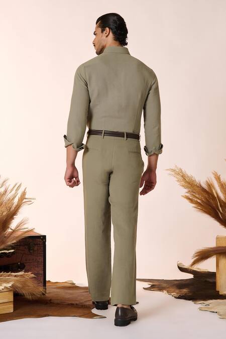 Shop S&N By Shantnu Nikhil Green Linen, Rayon Embroidery Solid Collared Shirt at Aza Fashions Shop_S&N By Shantnu Nikhil_Green Linen, Rayon Embroidery Solid Collared Shirt_at_Aza_Fashions