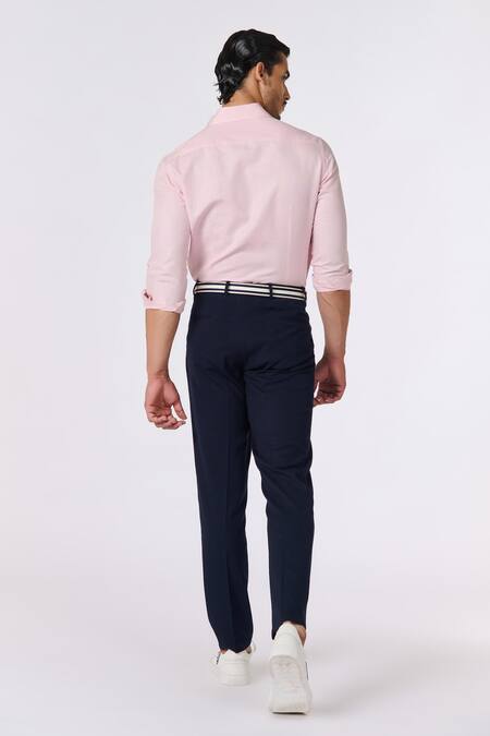 Shop S&N By Shantnu Nikhil Pink Linen Embroidery Plain Roll-up Sleeve Shirt at Aza Fashions Shop_S&N By Shantnu Nikhil_Pink Linen Embroidery Plain Roll-up Sleeve Shirt_at_Aza_Fashions