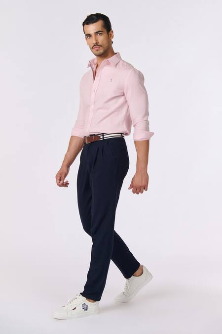 Shop S&N By Shantnu Nikhil Pink Linen Embroidery Plain Roll-up Sleeve Shirt Online at Aza Fashions Shop_S&N By Shantnu Nikhil_Pink Linen Embroidery Plain Roll-up Sleeve Shirt_Online_at_Aza_Fashions