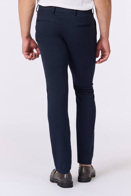 Shop S&N By Shantnu Nikhil Blue Lycra, Viscose, Polyester Solid Straight Trouser at Aza Fashions Shop_S&N By Shantnu Nikhil_Blue Lycra, Viscose, Polyester Solid Straight Trouser_at_Aza_Fashions