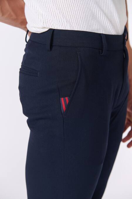 S&N By Shantnu Nikhil Blue Lycra, Viscose, Polyester Solid Straight Trouser Online at Aza Fashions S&N By Shantnu Nikhil_Blue Lycra, Viscose, Polyester Solid Straight Trouser_Online_at_Aza_Fashions