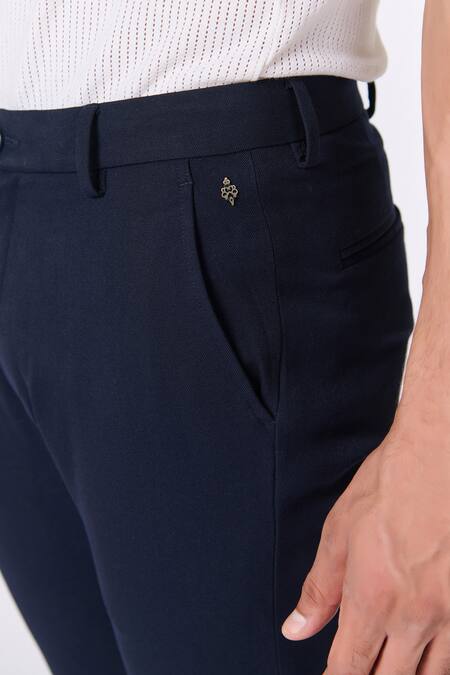 Buy S&N By Shantnu Nikhil Blue Lycra, Viscose, Polyester Solid Straight Trouser Online at Aza Fashions Buy_S&N By Shantnu Nikhil_Blue Lycra, Viscose, Polyester Solid Straight Trouser_Online_at_Aza_Fashions