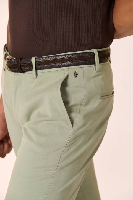 S&N By Shantnu Nikhil Green Cotton, Tencel Solid Straight-legged Trouser Online at Aza Fashions S&N By Shantnu Nikhil_Green Cotton, Tencel Solid Straight-legged Trouser_Online_at_Aza_Fashions