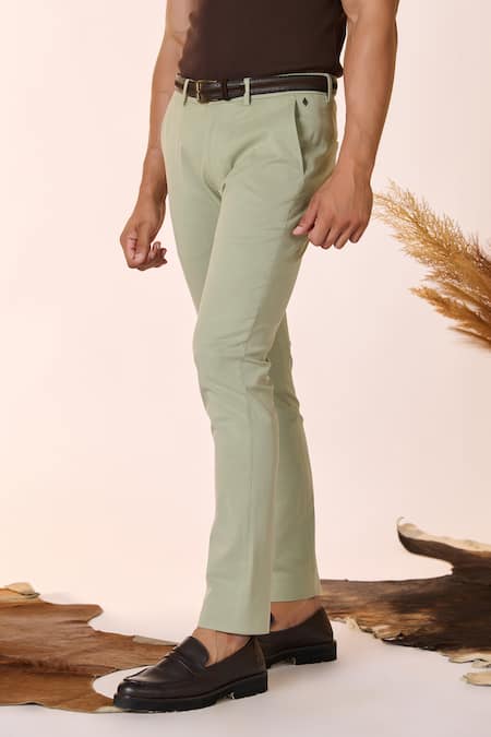 Buy S&N By Shantnu Nikhil Green Cotton, Tencel Solid Straight-legged Trouser Online at Aza Fashions Buy_S&N By Shantnu Nikhil_Green Cotton, Tencel Solid Straight-legged Trouser_Online_at_Aza_Fashions