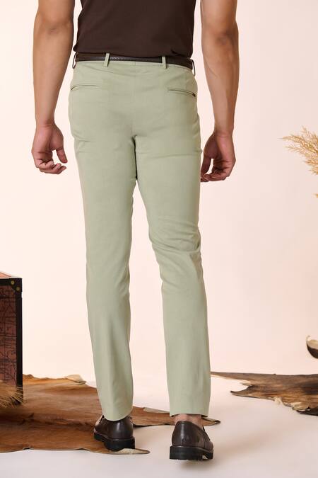Shop S&N By Shantnu Nikhil Green Cotton, Tencel Solid Straight-legged Trouser Online at Aza Fashions Shop_S&N By Shantnu Nikhil_Green Cotton, Tencel Solid Straight-legged Trouser_Online_at_Aza_Fashions