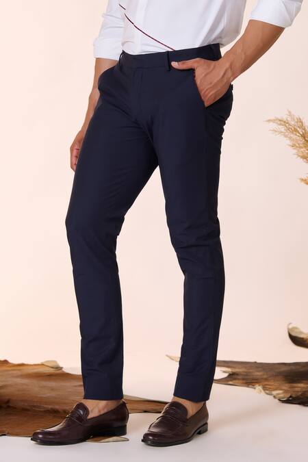 Shop S&N By Shantnu Nikhil Blue Cotton, Nylon Plain Straight-legged Trouser Online at Aza Fashions Shop_S&N By Shantnu Nikhil_Blue Cotton, Nylon Plain Straight-legged Trouser_Online_at_Aza_Fashions