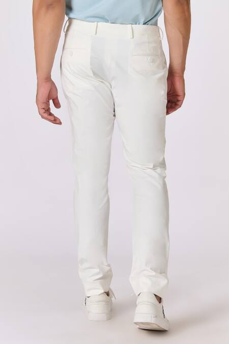 Shop S&N By Shantnu Nikhil Off White Cotton, Nylon Solid Straight-fit Trouser at Aza Fashions Shop_S&N By Shantnu Nikhil_Off White Cotton, Nylon Solid Straight-fit Trouser_at_Aza_Fashions