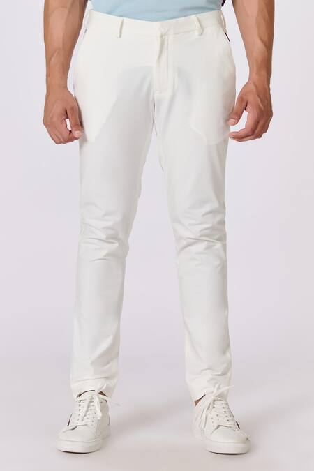 S&N By Shantnu Nikhil Off White Cotton, Nylon Solid Straight-fit Trouser Online at Aza Fashions S&N By Shantnu Nikhil_Off White Cotton, Nylon Solid Straight-fit Trouser_Online_at_Aza_Fashions