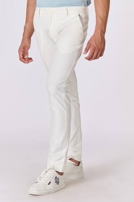 Shop S&N By Shantnu Nikhil Off White Cotton, Nylon Solid Straight-fit Trouser Online at Aza Fashions Shop_S&N By Shantnu Nikhil_Off White Cotton, Nylon Solid Straight-fit Trouser_Online_at_Aza_Fashions