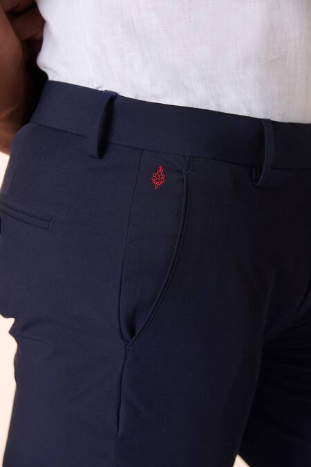 S&N By Shantnu Nikhil Blue Polyester Plain Straight-fit Trouser Online at Aza Fashions S&N By Shantnu Nikhil_Blue Polyester Plain Straight-fit Trouser_Online_at_Aza_Fashions