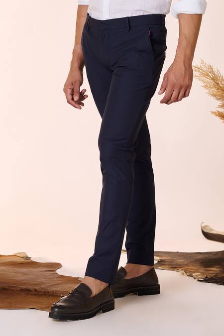 Buy S&N By Shantnu Nikhil Blue Polyester Plain Straight-fit Trouser Online at Aza Fashions Buy_S&N By Shantnu Nikhil_Blue Polyester Plain Straight-fit Trouser_Online_at_Aza_Fashions