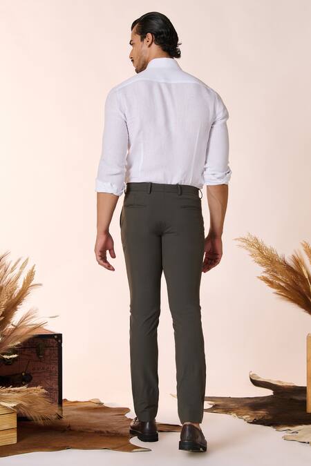 Shop S&N By Shantnu Nikhil Green Cotton, Nylon Solid Straight Trouser at Aza Fashions Shop_S&N By Shantnu Nikhil_Green Cotton, Nylon Solid Straight Trouser_at_Aza_Fashions