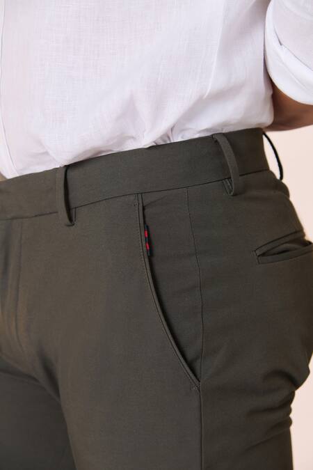 S&N By Shantnu Nikhil Green Cotton, Nylon Solid Straight Trouser Online at Aza Fashions S&N By Shantnu Nikhil_Green Cotton, Nylon Solid Straight Trouser_Online_at_Aza_Fashions