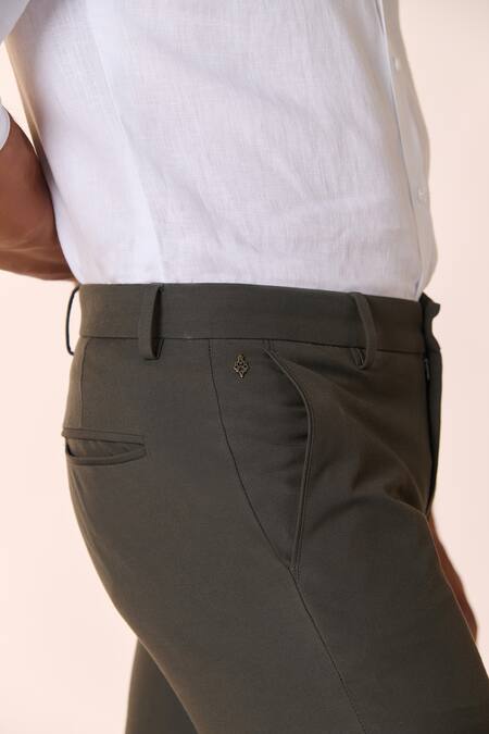 Buy S&N By Shantnu Nikhil Green Cotton, Nylon Solid Straight Trouser Online at Aza Fashions Buy_S&N By Shantnu Nikhil_Green Cotton, Nylon Solid Straight Trouser_Online_at_Aza_Fashions