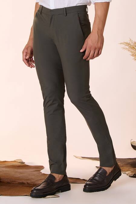 Shop S&N By Shantnu Nikhil Green Cotton, Nylon Solid Straight Trouser Online at Aza Fashions Shop_S&N By Shantnu Nikhil_Green Cotton, Nylon Solid Straight Trouser_Online_at_Aza_Fashions