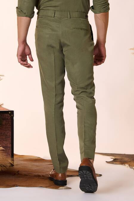 Shop S&N By Shantnu Nikhil Green Lycra Plain Straight Trouser at Aza Fashions Shop_S&N By Shantnu Nikhil_Green Lycra Plain Straight Trouser_at_Aza_Fashions