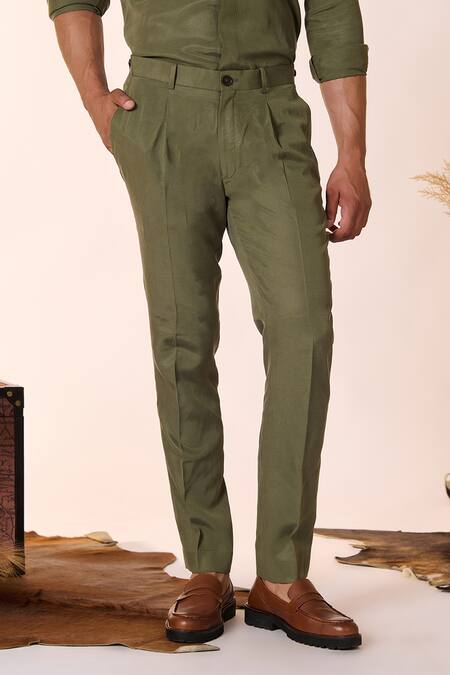 S&N By Shantnu Nikhil Green Lycra Plain Straight Trouser Online at Aza Fashions S&N By Shantnu Nikhil_Green Lycra Plain Straight Trouser_Online_at_Aza_Fashions