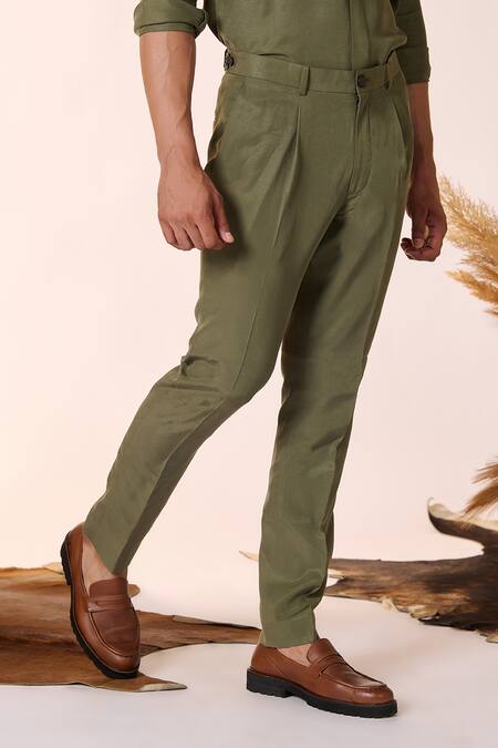 Buy S&N By Shantnu Nikhil Green Lycra Plain Straight Trouser Online at Aza Fashions Buy_S&N By Shantnu Nikhil_Green Lycra Plain Straight Trouser_Online_at_Aza_Fashions