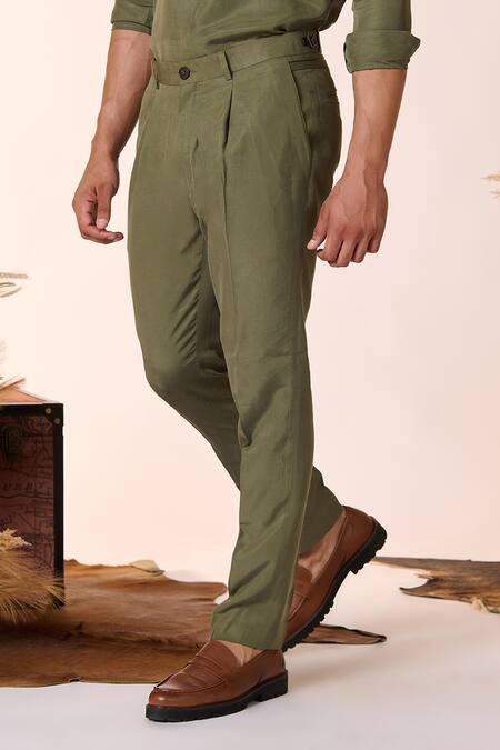 Shop S&N By Shantnu Nikhil Green Lycra Plain Straight Trouser Online at Aza Fashions Shop_S&N By Shantnu Nikhil_Green Lycra Plain Straight Trouser_Online_at_Aza_Fashions