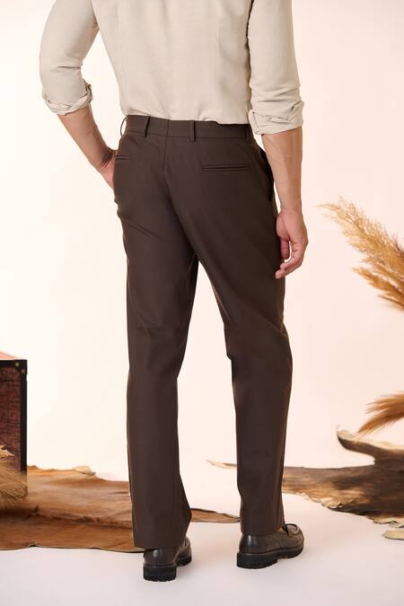 Shop S&N By Shantnu Nikhil Brown Cotton, Lycra Solid Wide-legged Trouser at Aza Fashions Shop_S&N By Shantnu Nikhil_Brown Cotton, Lycra Solid Wide-legged Trouser_at_Aza_Fashions