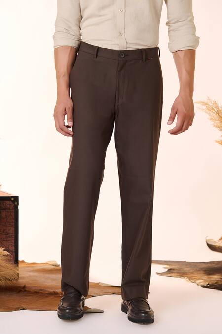 S&N By Shantnu Nikhil Brown Cotton, Lycra Solid Wide-legged Trouser Online at Aza Fashions S&N By Shantnu Nikhil_Brown Cotton, Lycra Solid Wide-legged Trouser_Online_at_Aza_Fashions