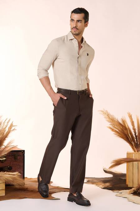 Shop S&N By Shantnu Nikhil Brown Cotton, Lycra Solid Wide-legged Trouser Online at Aza Fashions Shop_S&N By Shantnu Nikhil_Brown Cotton, Lycra Solid Wide-legged Trouser_Online_at_Aza_Fashions