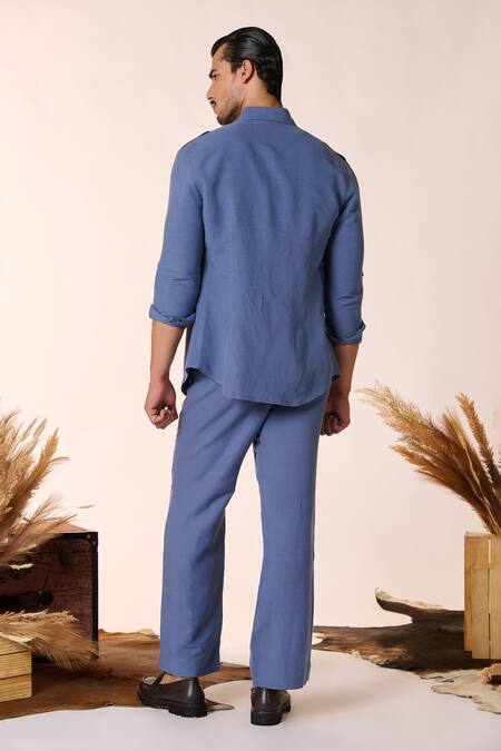 Shop S&N By Shantnu Nikhil Blue Cotton, Linen Plain Cargo Trouser at Aza Fashions Shop_S&N By Shantnu Nikhil_Blue Cotton, Linen Plain Cargo Trouser_at_Aza_Fashions