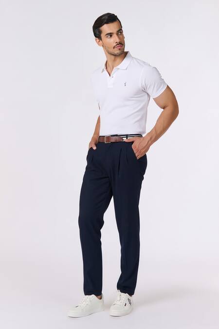 Shop_S&N By Shantnu Nikhil_White Gabardine Embroidery Plain Polo T-shirt_Online_at_Aza_Fashions