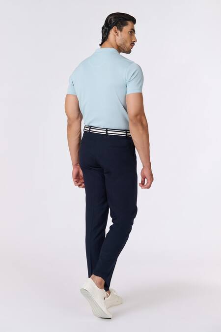 Shop S&N By Shantnu Nikhil Blue Gingham Embroidery Solid Collared Polo T-shirt at Aza Fashions Shop_S&N By Shantnu Nikhil_Blue Gingham Embroidery Solid Collared Polo T-shirt_at_Aza_Fashions