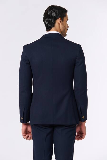 Shop S&N By Shantnu Nikhil Blue Lycra, Viscose, Polyester Metallic Thread Solid Full Sleeve Jacket at Aza Fashions Shop_S&N By Shantnu Nikhil_Blue Lycra, Viscose, Polyester Metallic Thread Solid Full Sleeve Jacket_at_Aza_Fashions