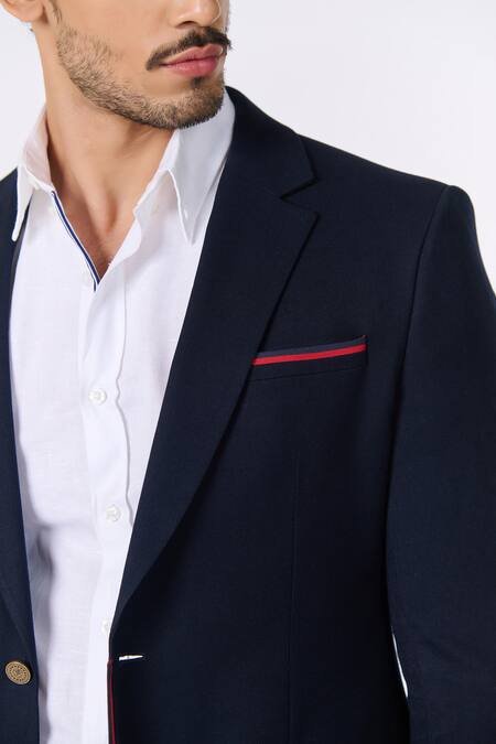 S&N By Shantnu Nikhil Blue Lycra, Viscose, Polyester Metallic Thread Solid Full Sleeve Jacket Online at Aza Fashions S&N By Shantnu Nikhil_Blue Lycra, Viscose, Polyester Metallic Thread Solid Full Sleeve Jacket_Online_at_Aza_Fashions