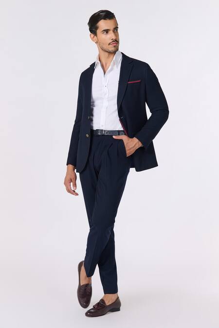 Shop S&N By Shantnu Nikhil Blue Lycra, Viscose, Polyester Metallic Thread Solid Full Sleeve Jacket Online at Aza Fashions Shop_S&N By Shantnu Nikhil_Blue Lycra, Viscose, Polyester Metallic Thread Solid Full Sleeve Jacket_Online_at_Aza_Fashions