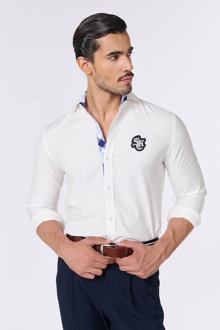 Buy S&N By Shantnu Nikhil Off White Polyester Embroidery Plain Full Sleeve Shirt Online at Aza Fashions Buy_S&N By Shantnu Nikhil_Off White Polyester Embroidery Plain Full Sleeve Shirt_Online_at_Aza_Fashions